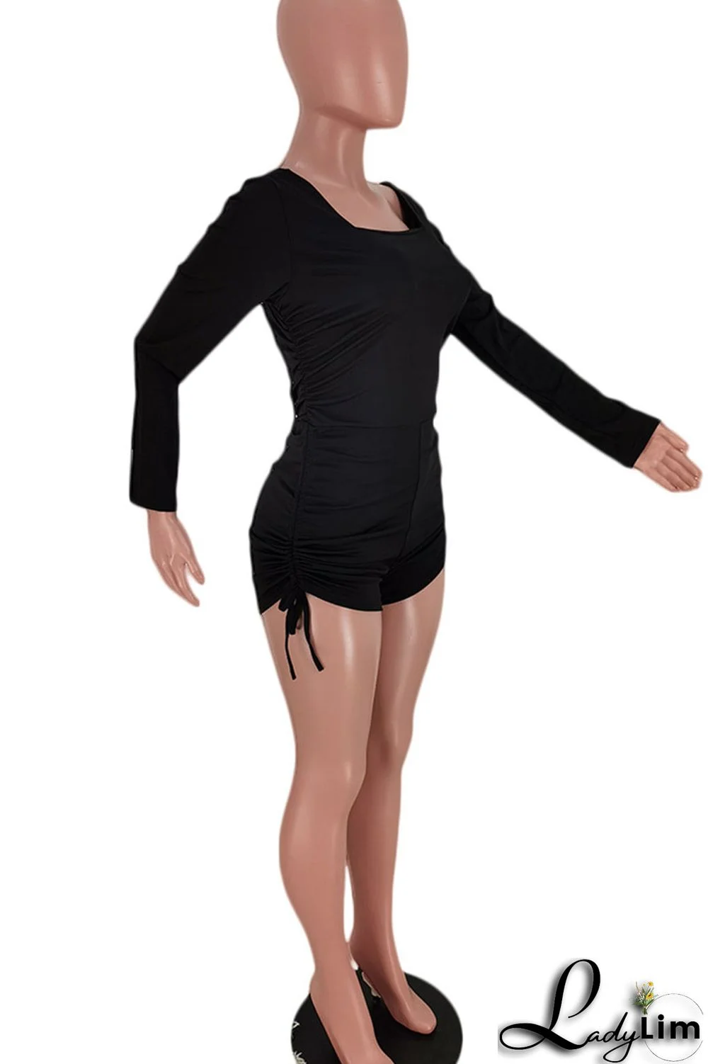 Light Blue Casual Sportswear Solid Split Joint Draw String Fold U Neck Regular Jumpsuits