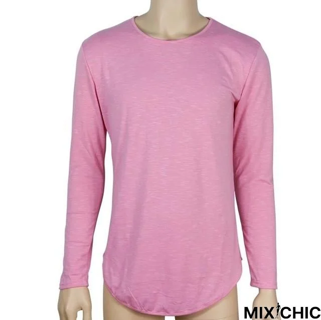 Plus Size Fashion Casual Slim Elastic Soft Solid Long Sleeve Men T Shirts Male Fit Tops Tee