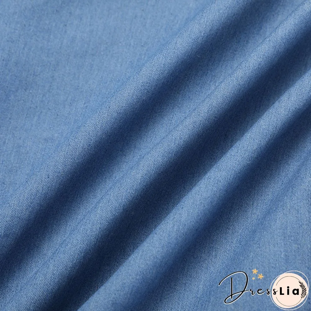 Women Elastic Waist Button Front Denim Skirt Flared Hem Casual Long Skirts