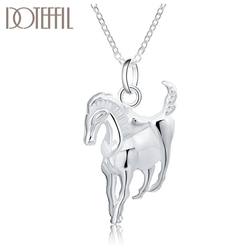 DOTEFFIL 925 Sterling Silver 18 Inches Hanging Horse Pendant Necklace For Women Man Jewelry