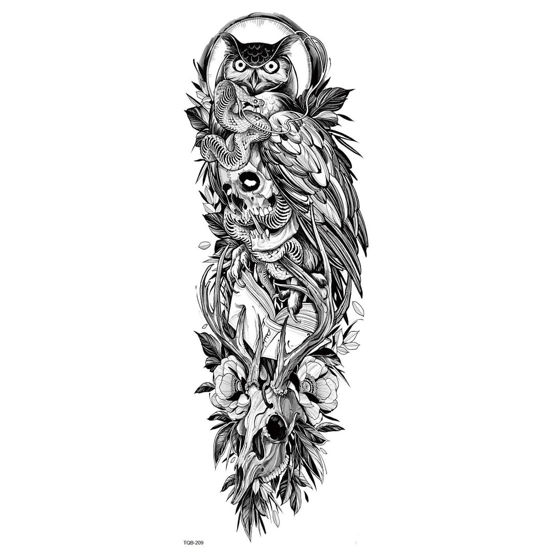 Large Arm Sleeve Tattoo Lion Tiger Owl Snake Clock Waterproof Temporary Tatto Sticker Skull Body Art Full Fake Tatoo Women Men
