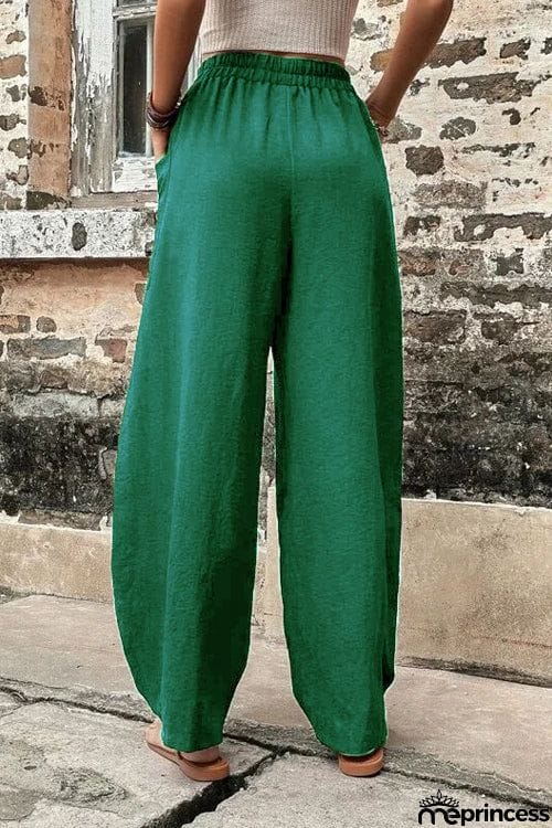 Resort Casual Elastic Waist Loose Trousers