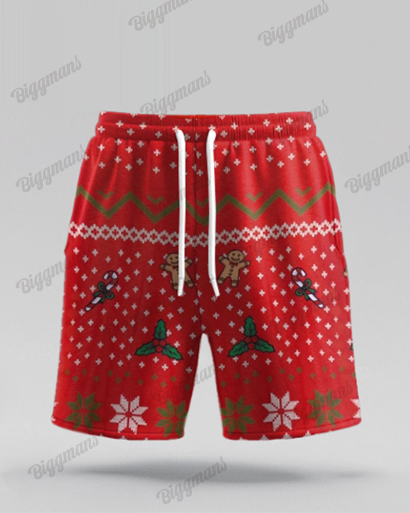 Men's Big & Tall Christmas Red Cartoon Funny Print Short Sleeve Shirt Shorts Set