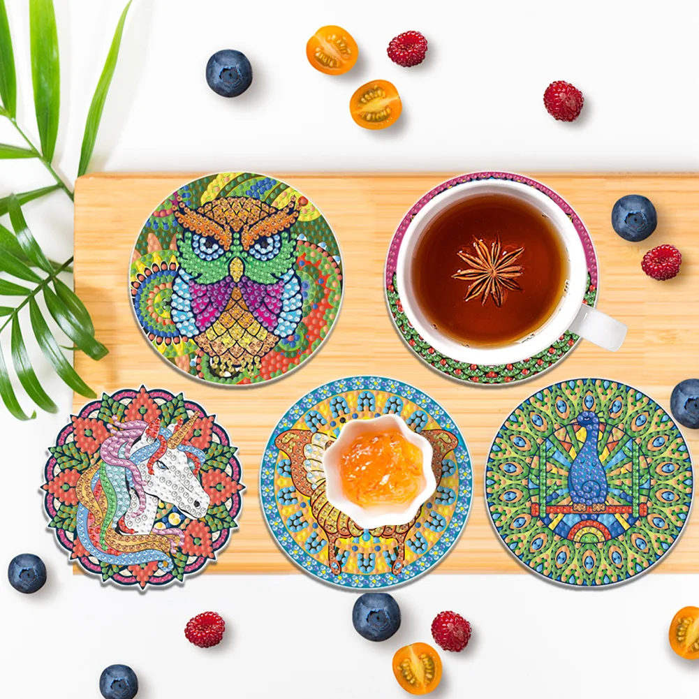 DIY Acrylic Diamond Coaster Set Animals Style (8 Piece Set 1 Rack)