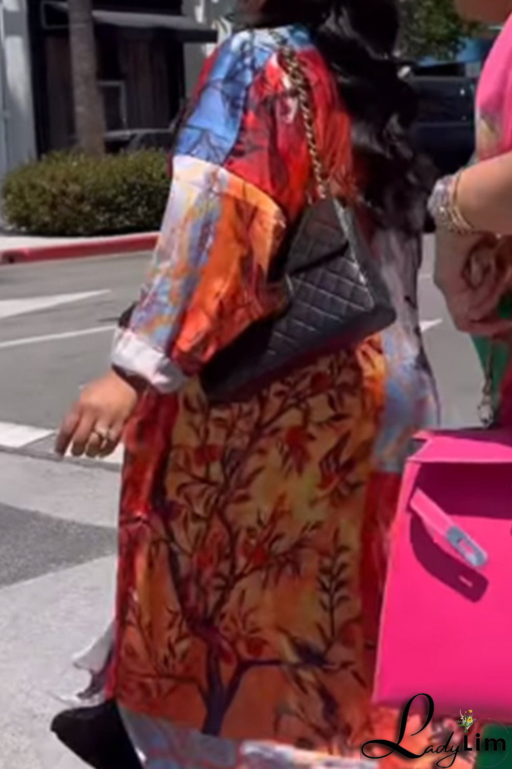 Black Fashion Print Patchwork Cardigan Collar Outerwear(Without belt)