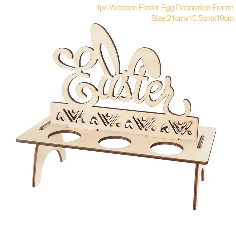Easter Decoration for Home Wooden Easter Egg Holder Shelves DIY Craft Handmade Ornaments Kids Gift Happy Easter Party Decor 2022