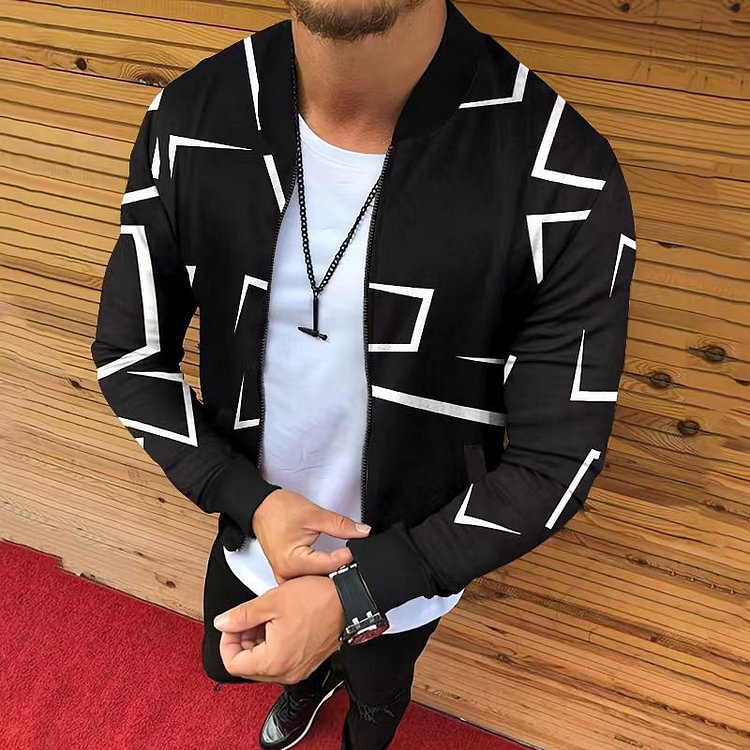BrosWear Men's Geometric Stand Collar Casual Jacket