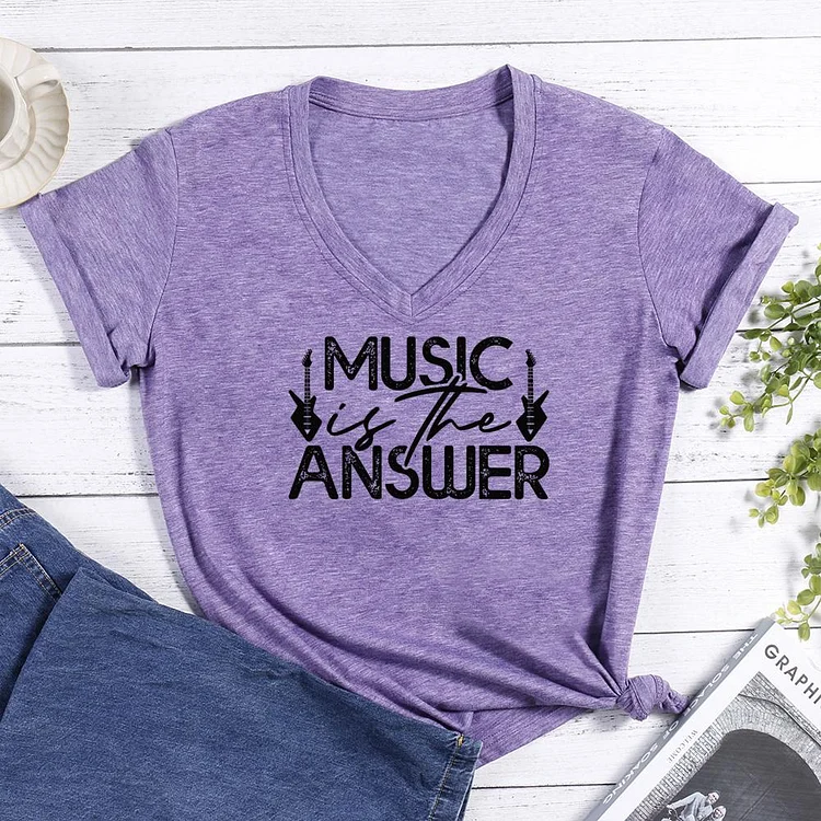 MUSIC IS THE ANSWER V-neck T Shirt-Annaletters