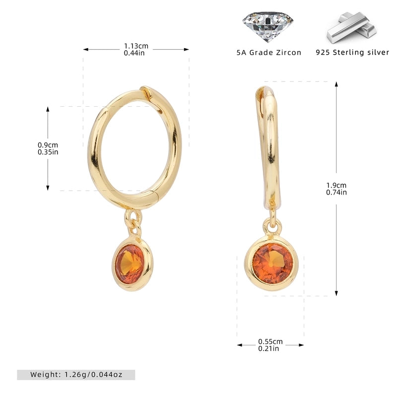1 Pair 925 Sterling Silver Birthstone Round Drop Earrings