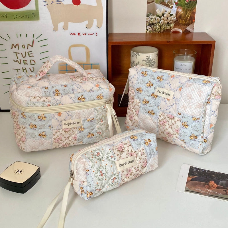Cute Flower Canvas Square Makeup Bags