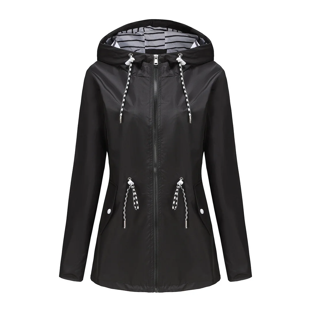 Zingj Long-sleeved Waterproof Mid-length Trench Hooded Striped Coats