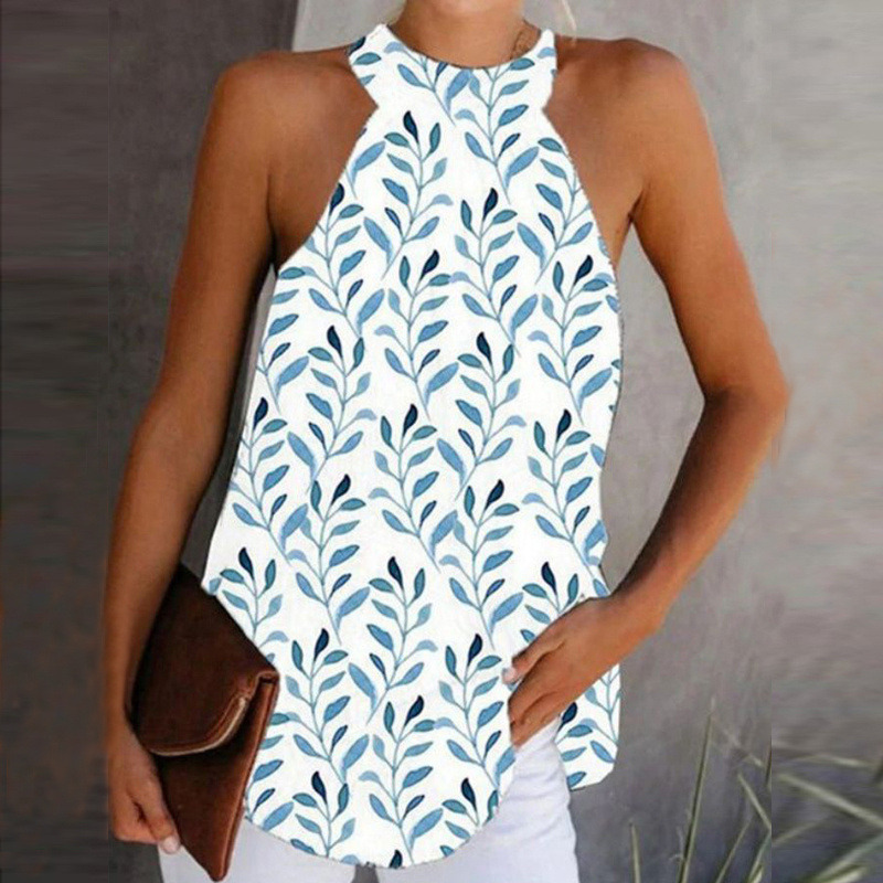 Fashion Elegant Vintage Floral Print Sleeveless Loose Blouses