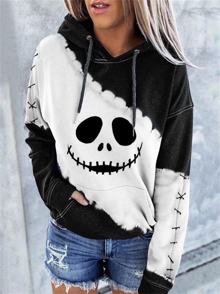 Halloween Spooky Face Stitch Tie Dye Hoodie