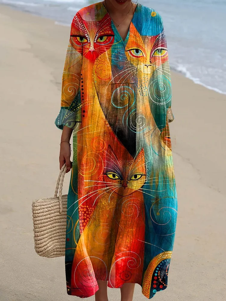 Women's Lovely Cats Pattern Art Print Casual Dress