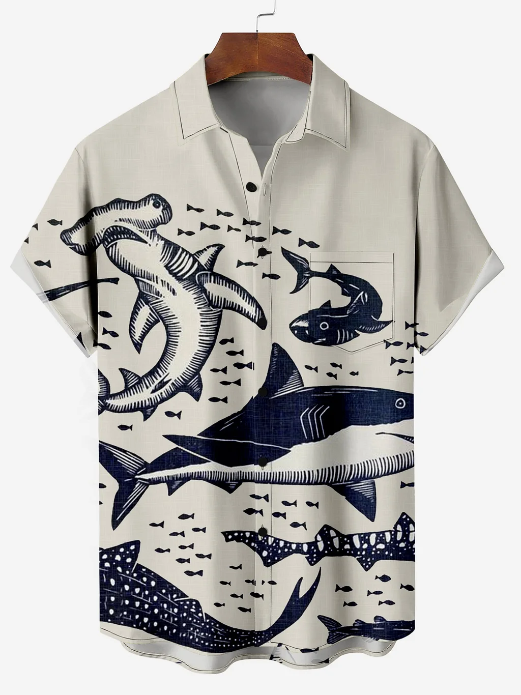 Fishing Ocean Animal Print Chest Pocket Shirt PLUSCLOTHESMAN
