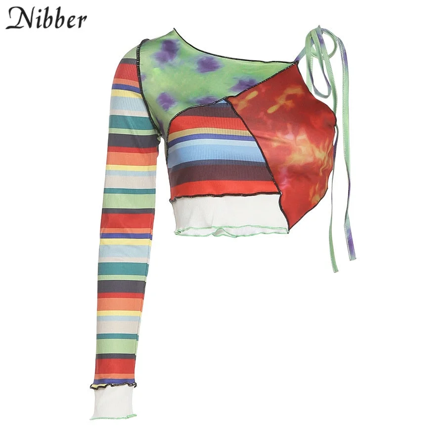 Nibber Summer One shoulder Punk Y2K Crop Top For Women's Holiday Short Sleeve Backless T shirts Fairy Elegant Streetwear Outfits