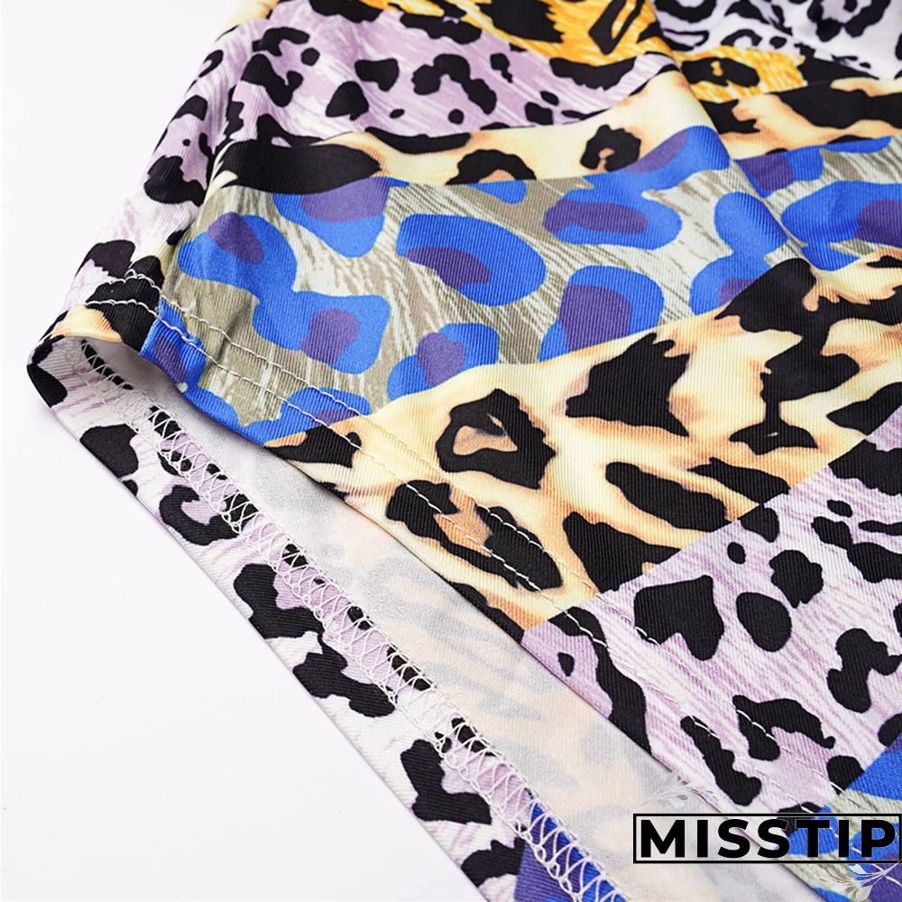 Leopard Print Fashion Casual Print Asymmetrical Off the Shoulder Plus Size Two Pieces