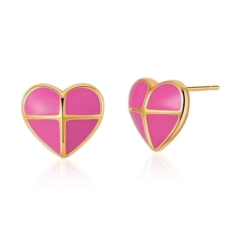 1 Pair Retro Sweet Triangle Devil’s Eye Heart Shape Enamel Plating Inlay Copper Zircon 18k Gold Plated Ear Studs