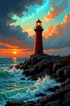 Luxury AB Velvet Diamond Painting Kit - Lighthouse Scenery