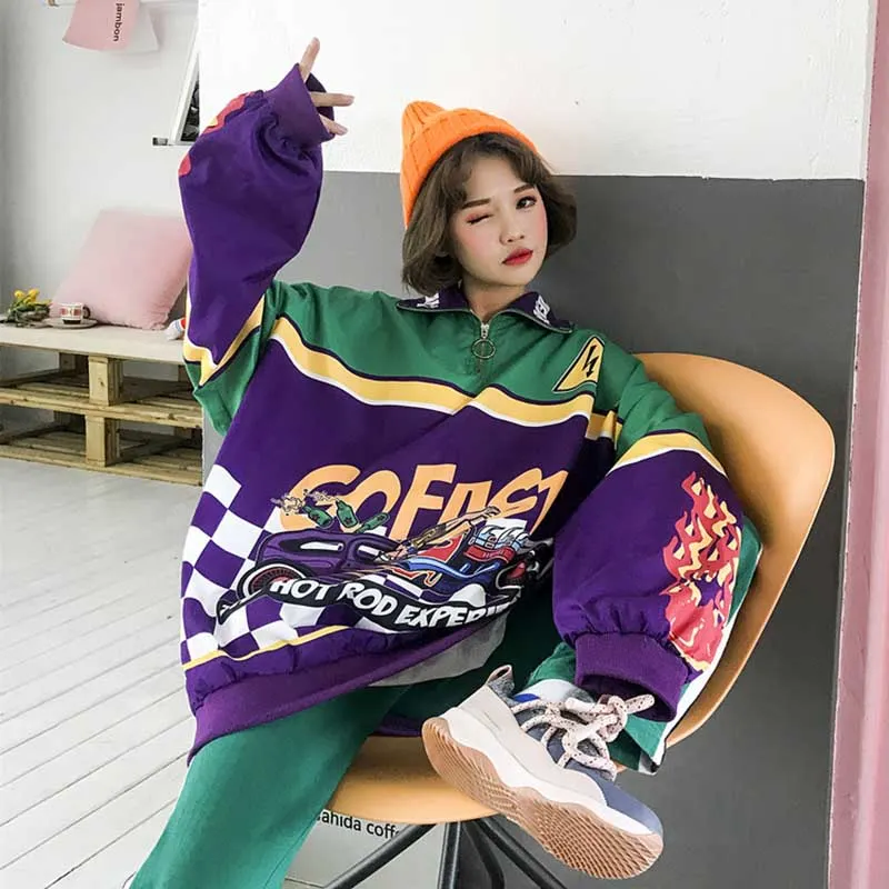 NiceMix Women Trendy Tops 2020 New  Harajuku Style Flame Printing Loose Sweatshirt Casual Oversize Hoodies Hip-hop Fashion