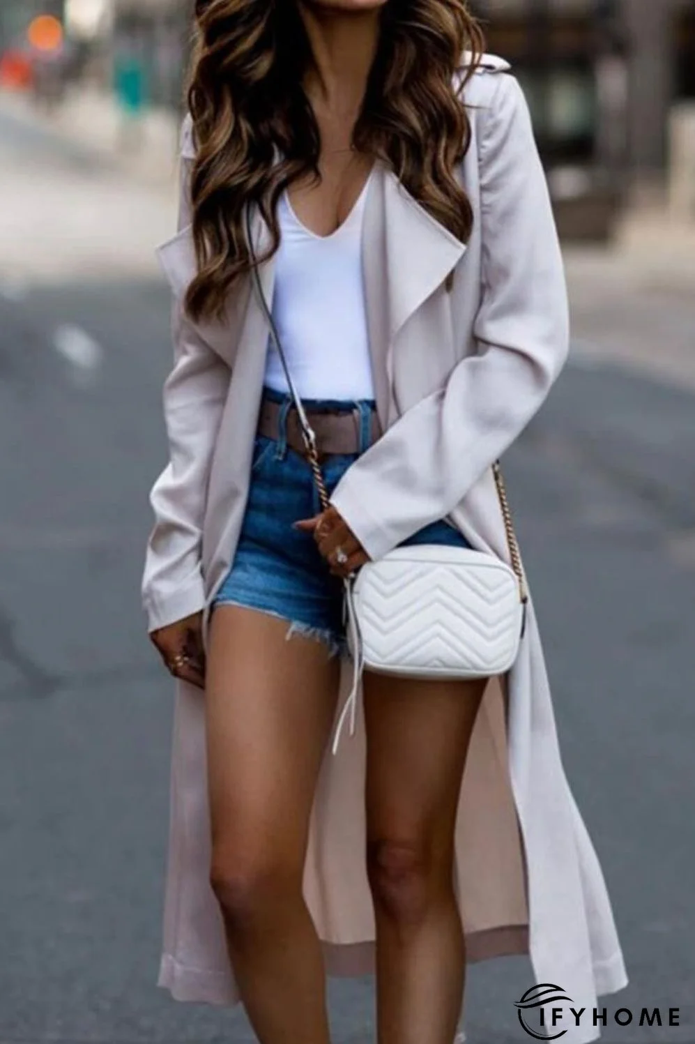 Women's Fashion Solid Color Stitching Loose Casual Lapel Trench Coat | IFYHOME