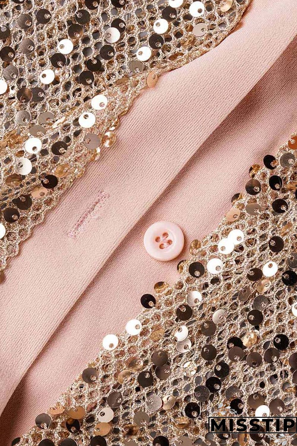 Champagne Sexy Patchwork Sequins Slit Turndown Collar Short Sleeve Dress Dresses