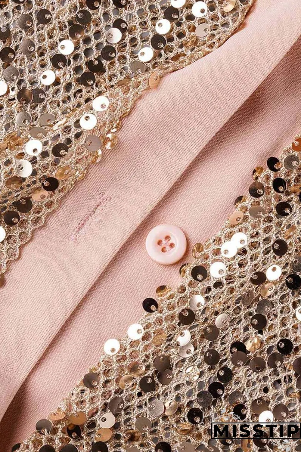 Champagne Sexy Patchwork Sequins Slit Turndown Collar Short Sleeve Dress Dresses