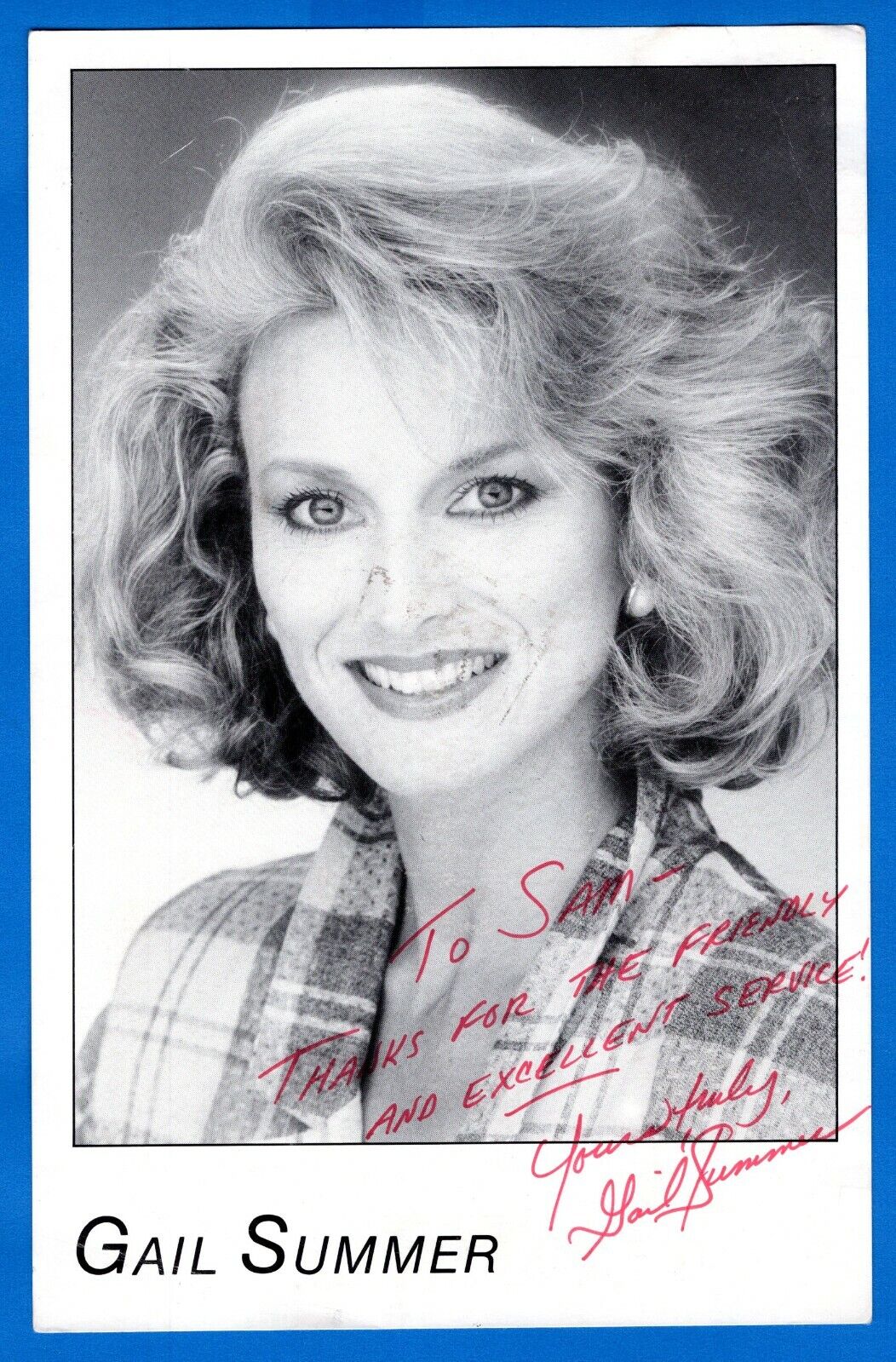 Gail Summer Actress Model Hand Signed Autograph 5.5x9 Promo Photo Poster painting