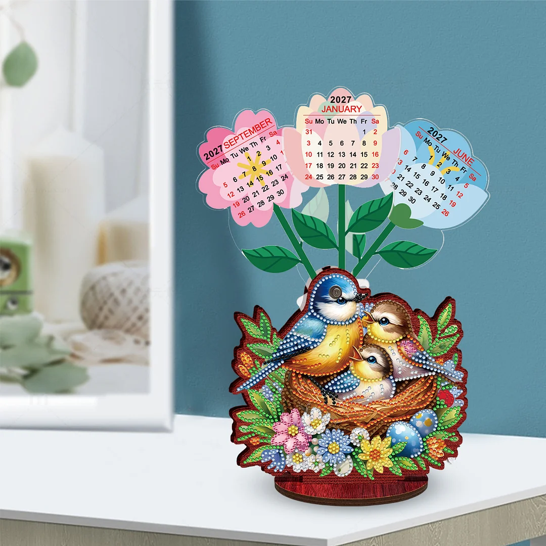 2026 Calendar DIY Diamond Painting Kit Bird Wooden Diamond Painting Calendar