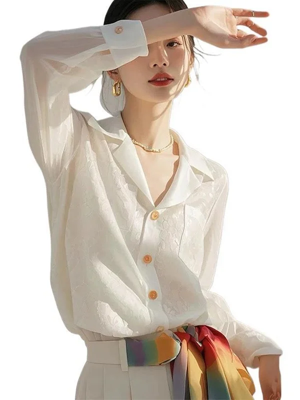 Athvotar Athvotar Temperament White Shirt Long-Sleeved Spring And Autumn New Unique Fashion Beautiful Shirt Early Autumn Women's Chiffon Top