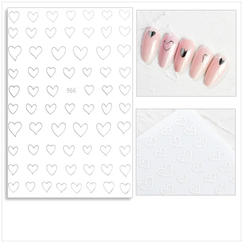 Black Red 3D Nail Sticker Self Adhesive Love Heart Star Butterfly Flower Nail Decals Slider DIY Nail Art Decoration-Nail Inspo
