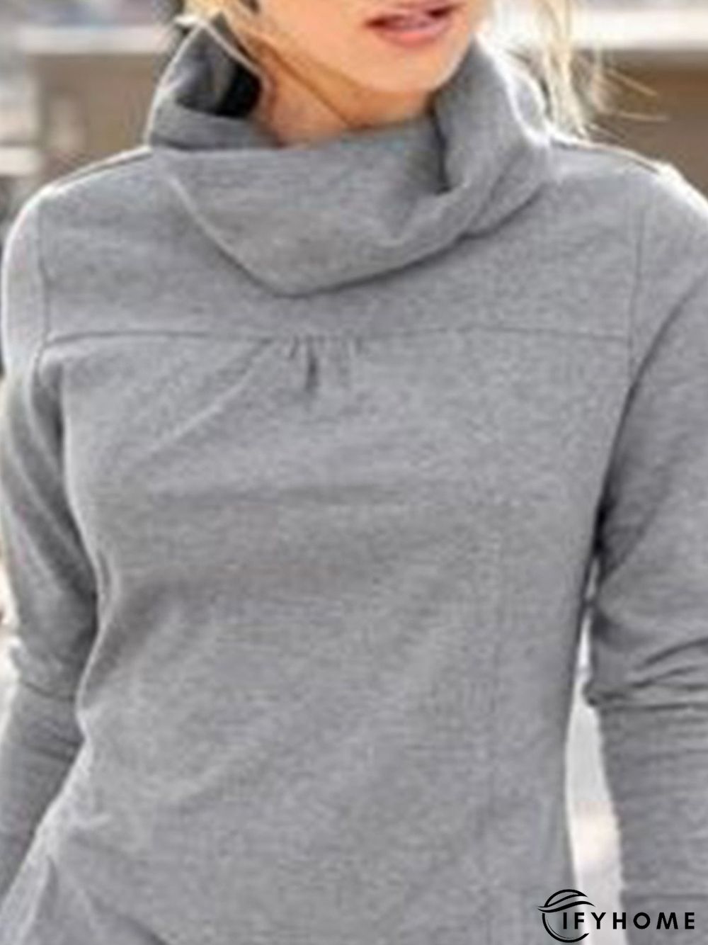 Vintage Plain Long Sleeves Cowl Neck Casual Sweatshirt | IFYHOME