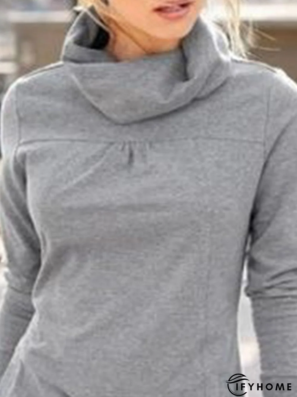 Vintage Plain Long Sleeves Cowl Neck Casual Sweatshirt | IFYHOME