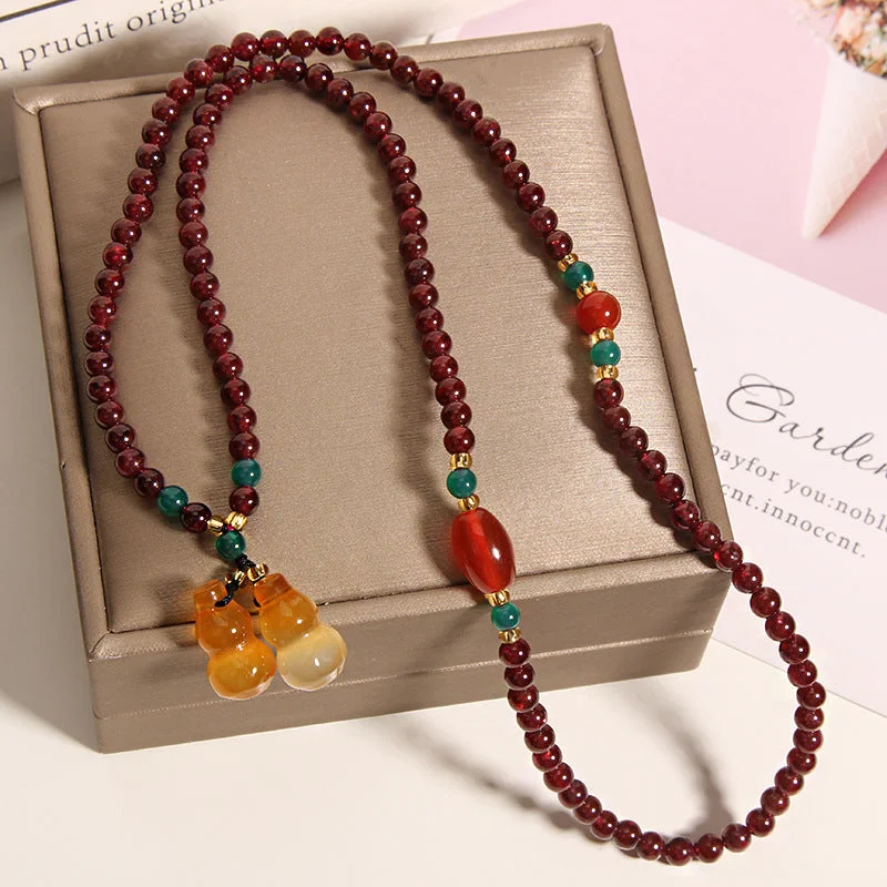 Garnet Gourd Apple Beaded Wealth Mala Bracelet