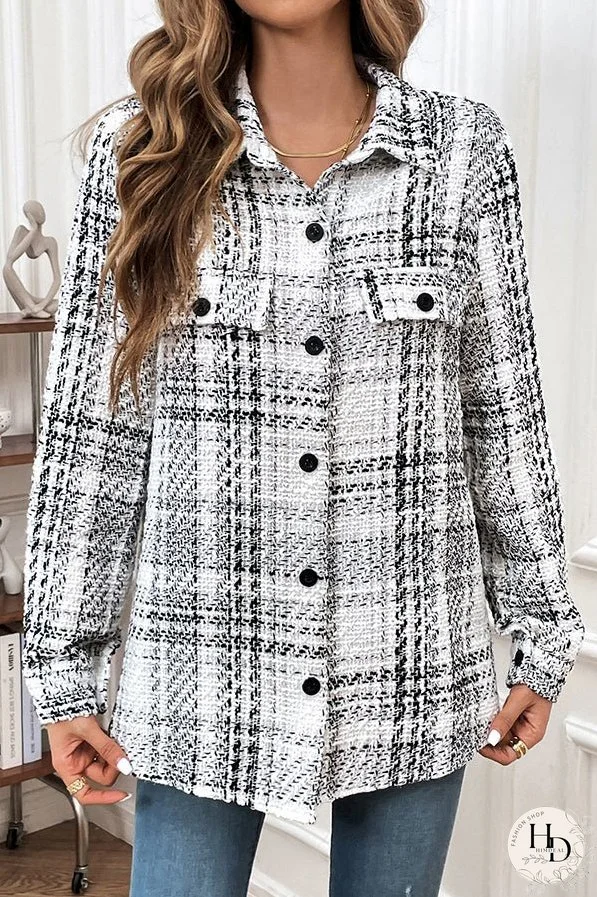 Start The Day Plaid Lapel Button Long Sleeve Pocketed Casual Coat