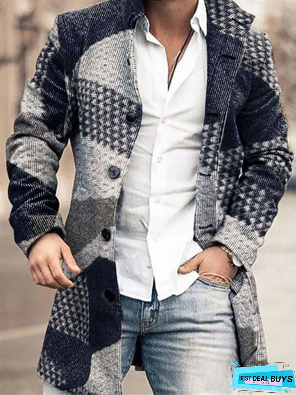 Men's Stand-Up Collar Long Casual Coat