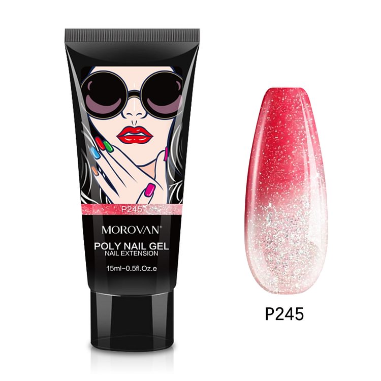 Morovan Temperature Color Changing Crimson Glitter Poly Nail Gel P245