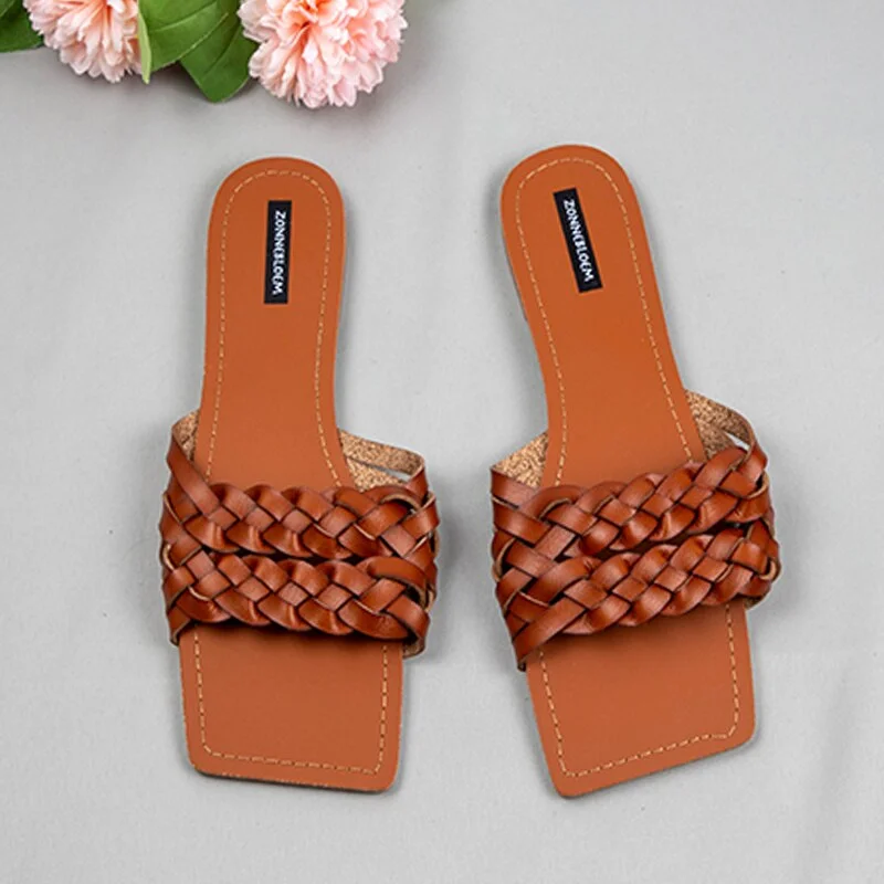 Qengg Sandals Summer Shoes Retro Thin Straps Open Toe Plus Size Flat Sandals Women Ladies Breathable Hollow Female Beach Slides