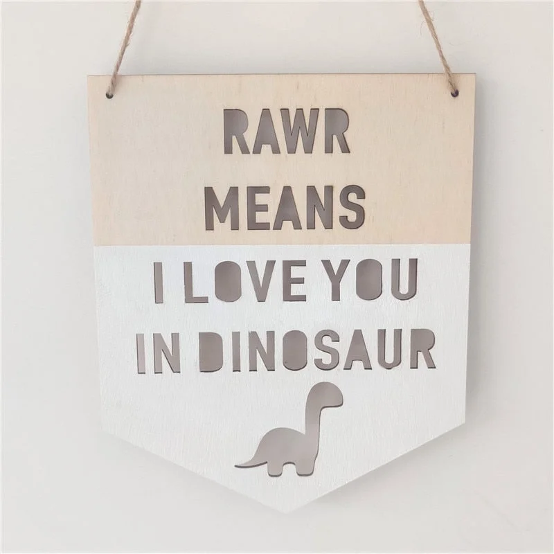 INS Wooden Dinosaur Positive Slogan Banner Garland Nordic Kids Room Decoration Ornament Wall Hanging Nursery Decor Photo Props