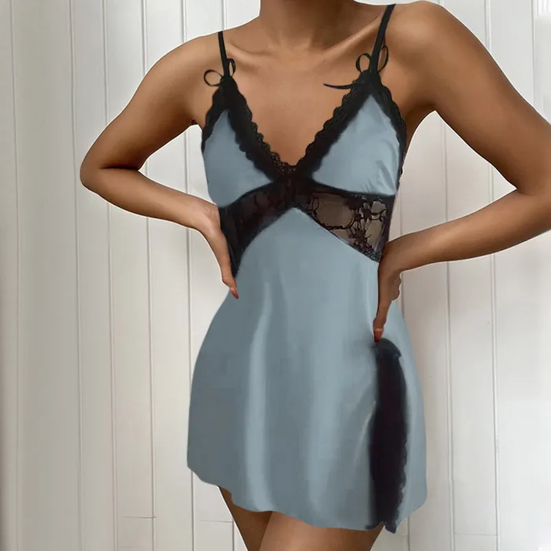 Churchf Sales Women's Sexy Sling Lace Low-Collar Pyjamas Bursts Direct Sales