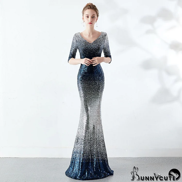 Women's Formal Party Elegant Long Slim Sexy Fishtail Sequins Dress