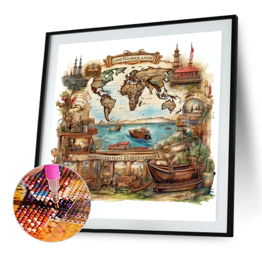Partial AB Diamond Painting - Full Round Drill - Retro Fantasy House(Canvas|45*45cm)