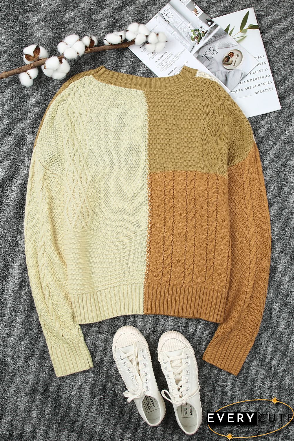 Multicolor Crew Neck Contrast Color Block Sweater