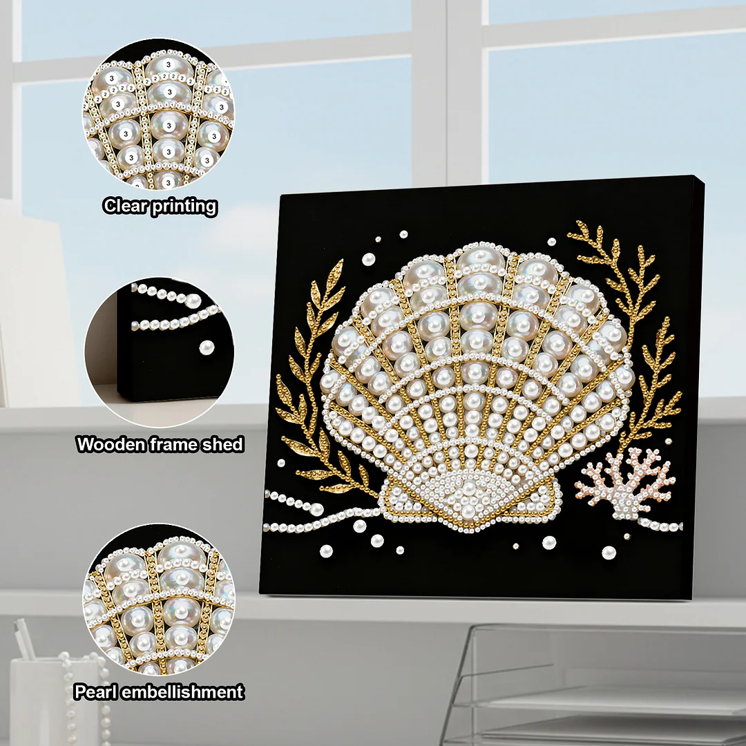 Seashell DIY Pearl Art Diamond Painting Kit for Adult Home Decor 25x25cm With Frame