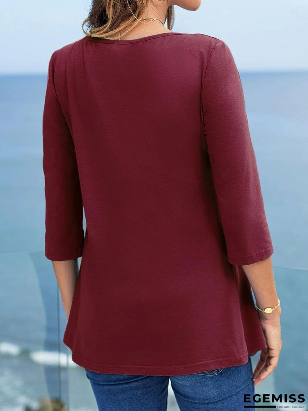 Casual Lace Cross-belt Three-quarter Sleeve T-shirt | EGEMISS