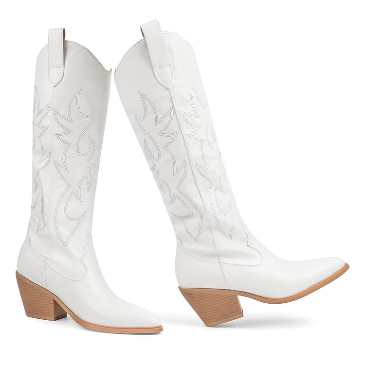 65mm Women's Embroidered Western Cowboy Boots Knee High Medium Heel Chunky Heel Fashion Retro Classic Boot