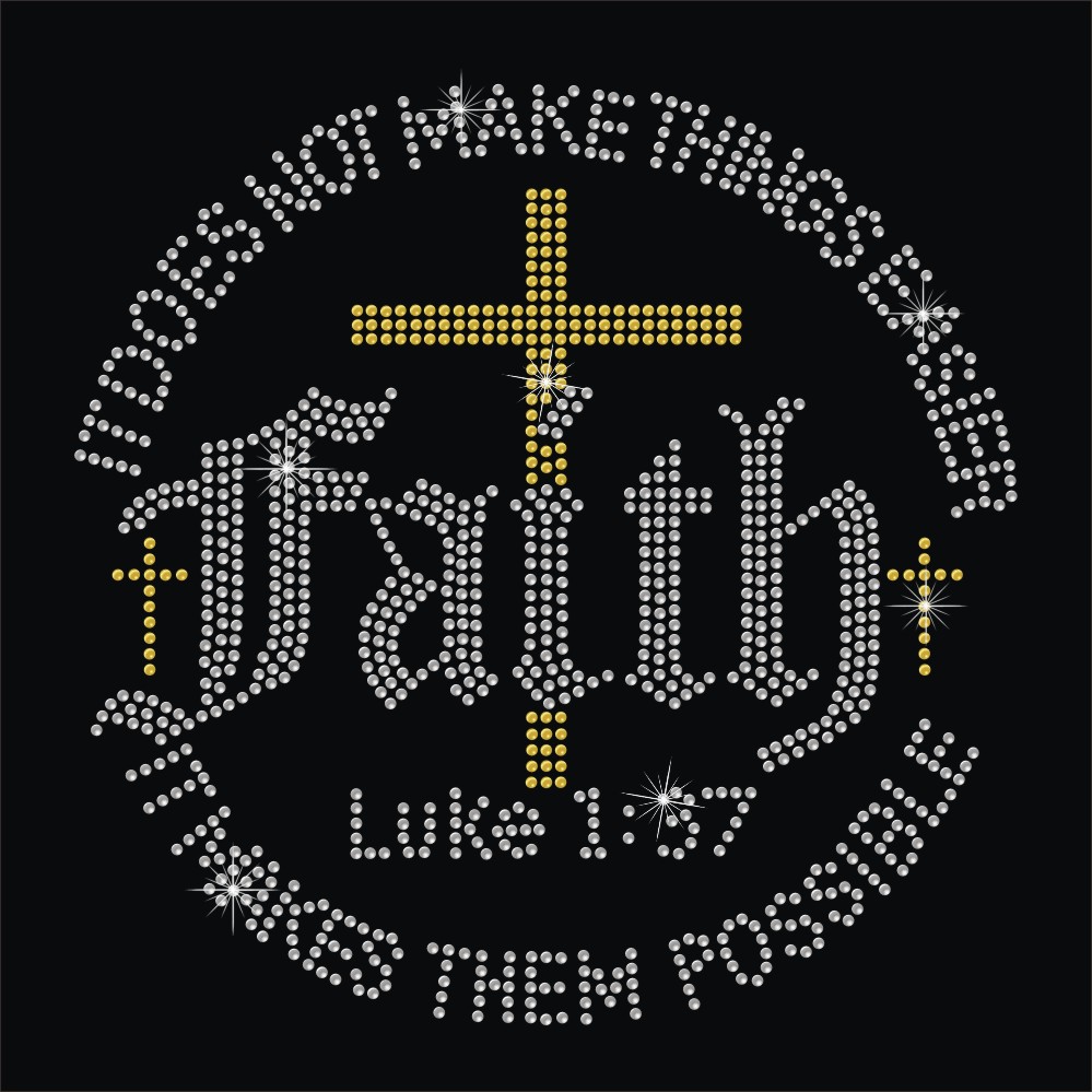 Word circle faith cross crystal rhinestone iron on heat transfers