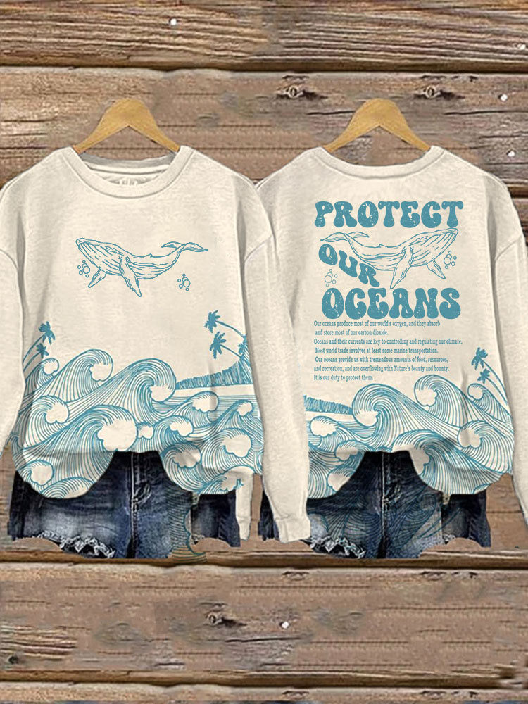 Protect Our Oceans whale wave print sweatshirt  artssus