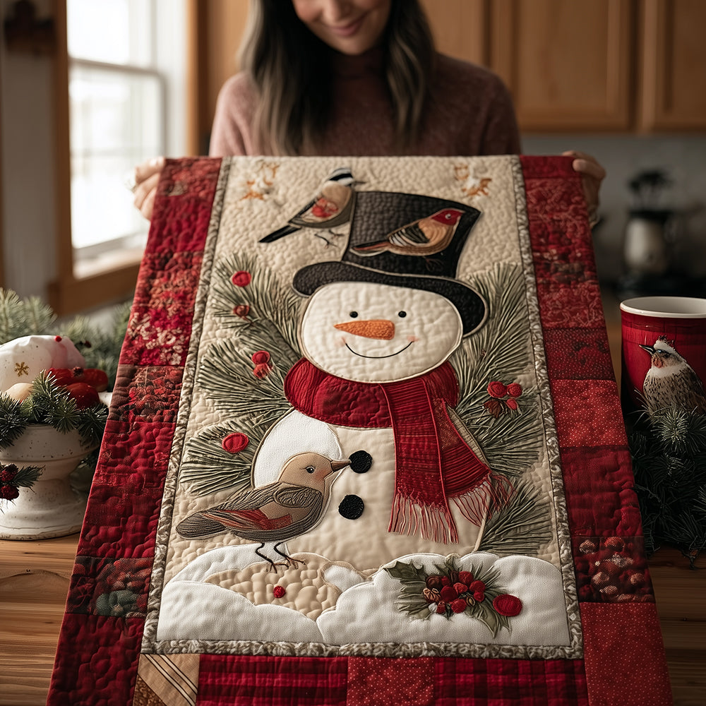 Frosty Woodland Friends Quilted Table Runner NCU0TH3854