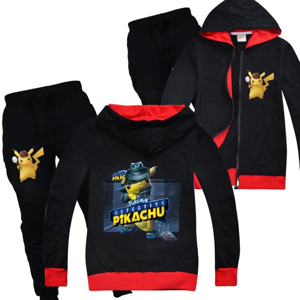 Pokemon Detective Pikachu Print Boys Girls Zip Up Hoodie N Sweatpants-Mayoulove